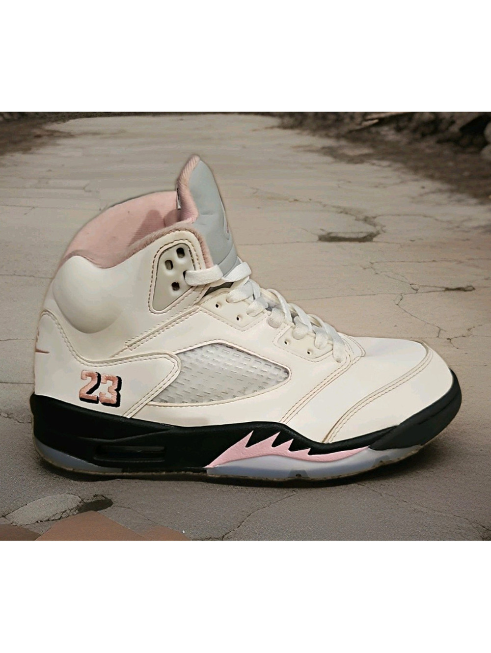 Size 7.5Y (GS) - Jordan Air Jordan 5 High Top White Pink Black HQ7978-102